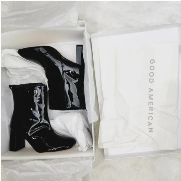 Good American Black Patent Leather Boots Size  Square Toe  NEW NIB - Picture 11 of 11
